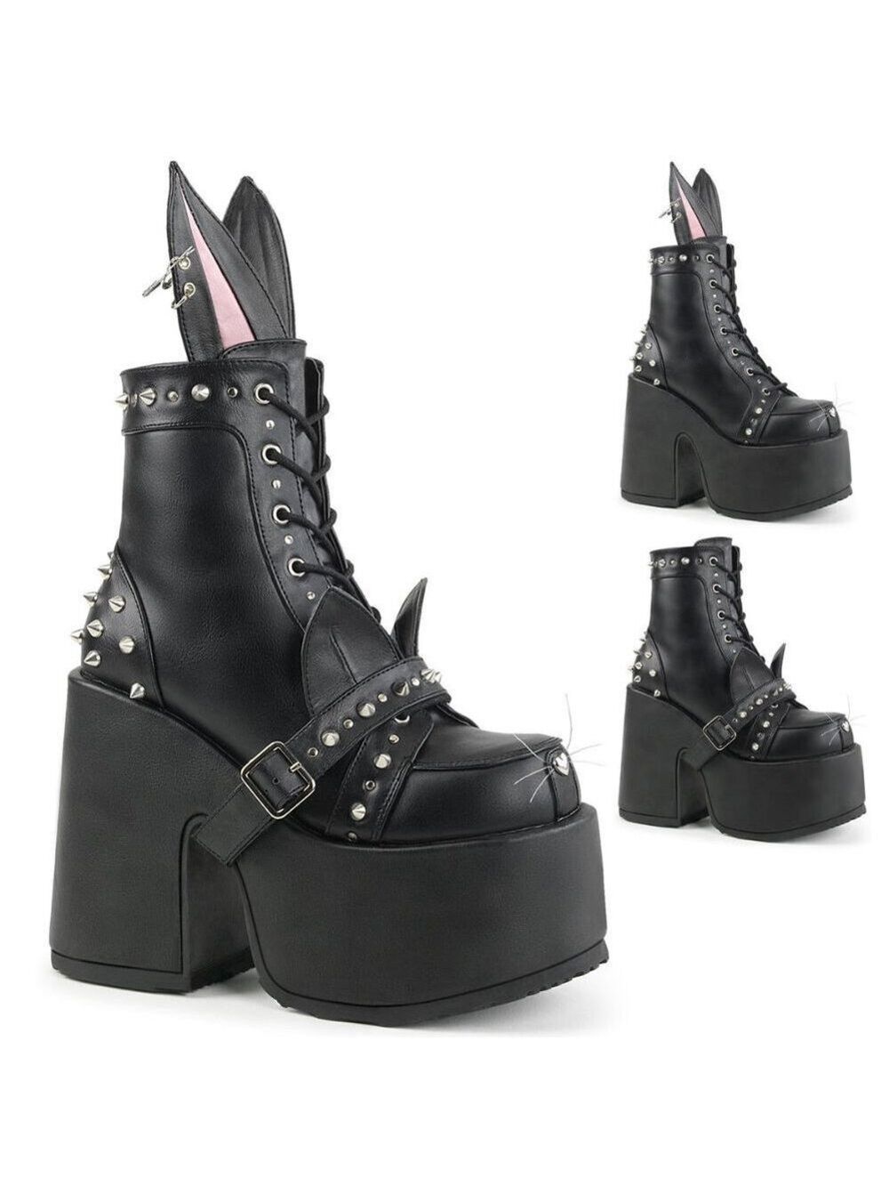 Demonia Camel Chunky Platform Goth Punk Kitty Kat Bunny Ankle Boots